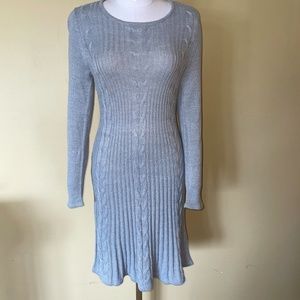 NY Collection Gray Ribbed Cable Knit Long Sleeve Sweater Dress NEW NWT